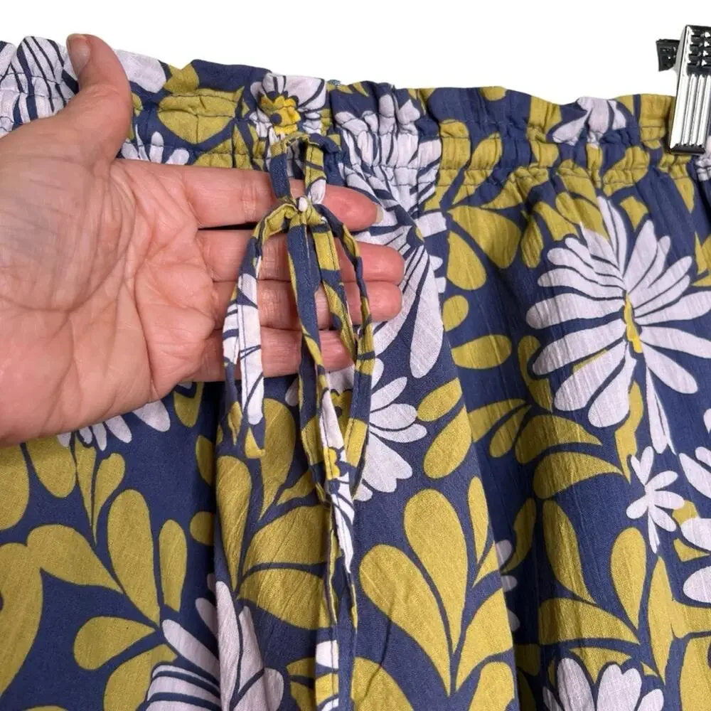 Aerie Floral Side Tie Blue Yellow White Mini Skirt Size Large